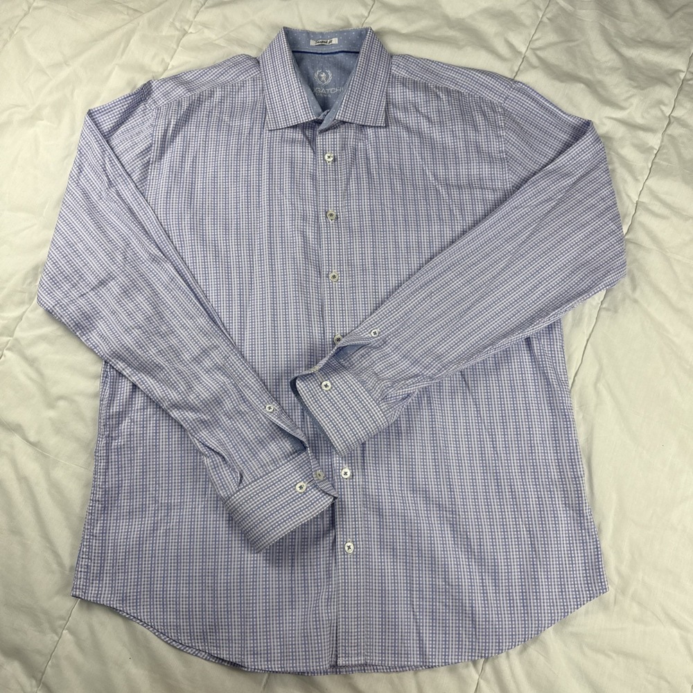 Bugatchi Uomo Mens Plaid Long Sleeve Button Up Dress Shirt Size 16 Shaped Fit